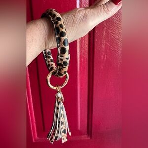 NEW animal print Keychain w/tassel, wear on wrist or use clip to attach to purse